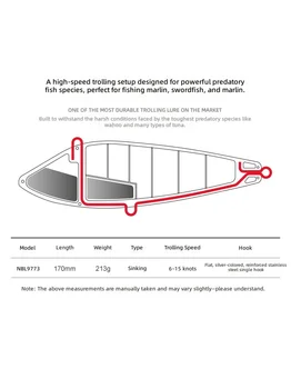 CHEERY for Big Game Trolling Bait Mega Trap Fishing Lure Metal VIB Lure Wire-Thru Construction 17Cm/213g Tuna Ocean Boat Fishing – Metal Jig – view 5