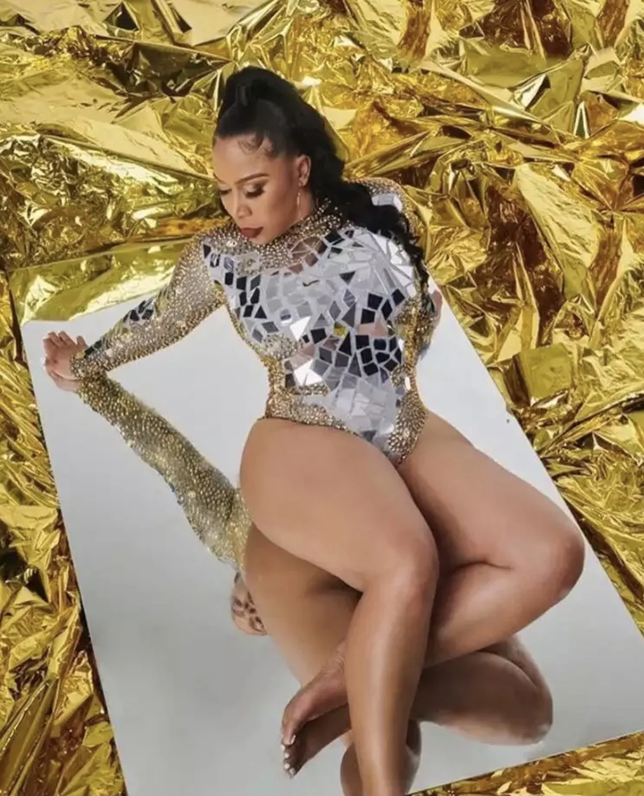 Haut Paillettes CATOR - Résille Strass - Pour Soirée, Danse, Club - Taille Unique