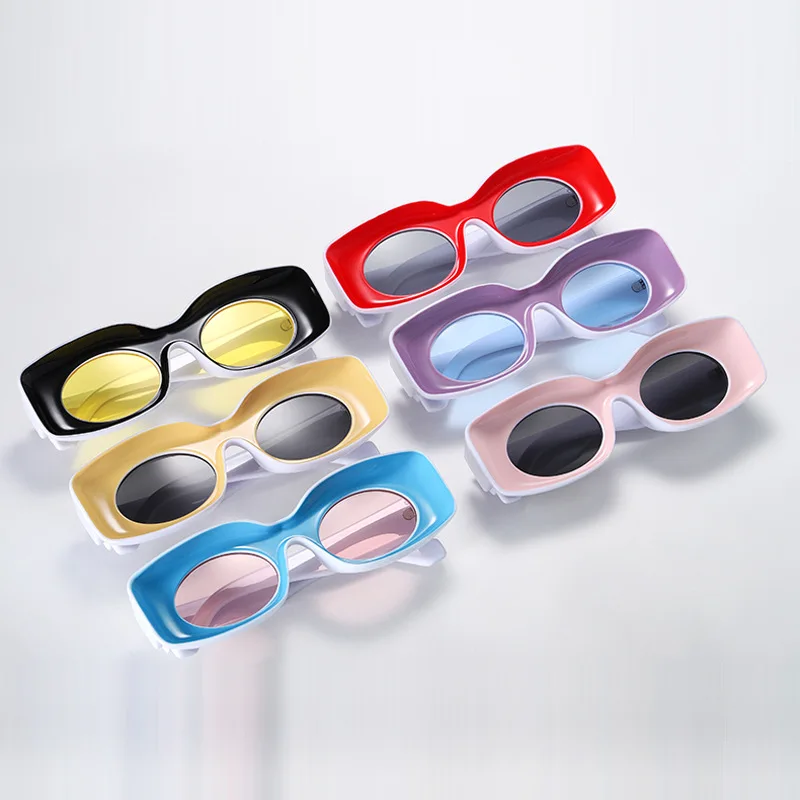 2023 Hip Hop Oversized Candy Color Sunglasses for Women and Men Unique Red Orange Square Sun Glasses Female Sexy Party Shades