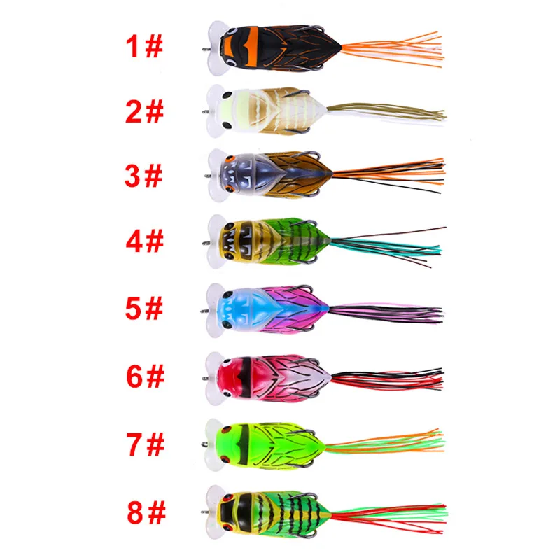 2 pièces leurre de pêche souple grenouille cigale popper 12,6