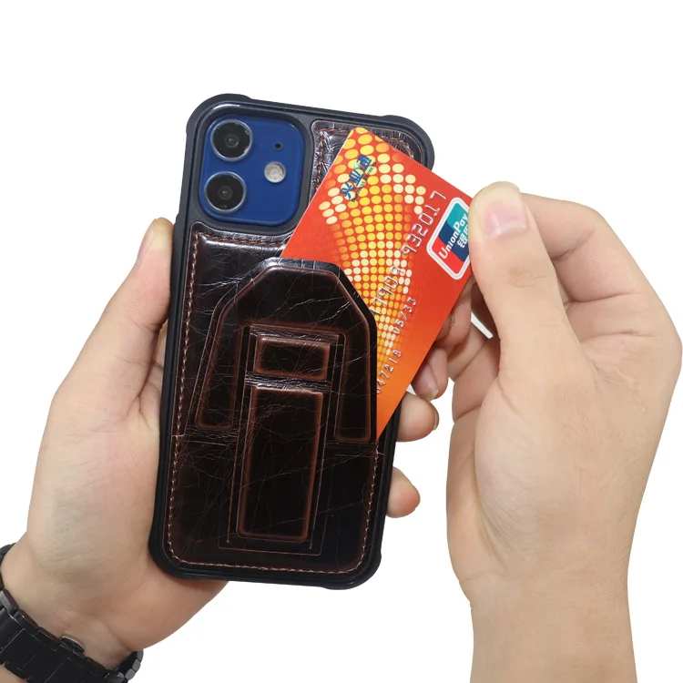 New mobile phone 13pro leather case 12mini card holder Italy Crazy Horse leather protective cover business case