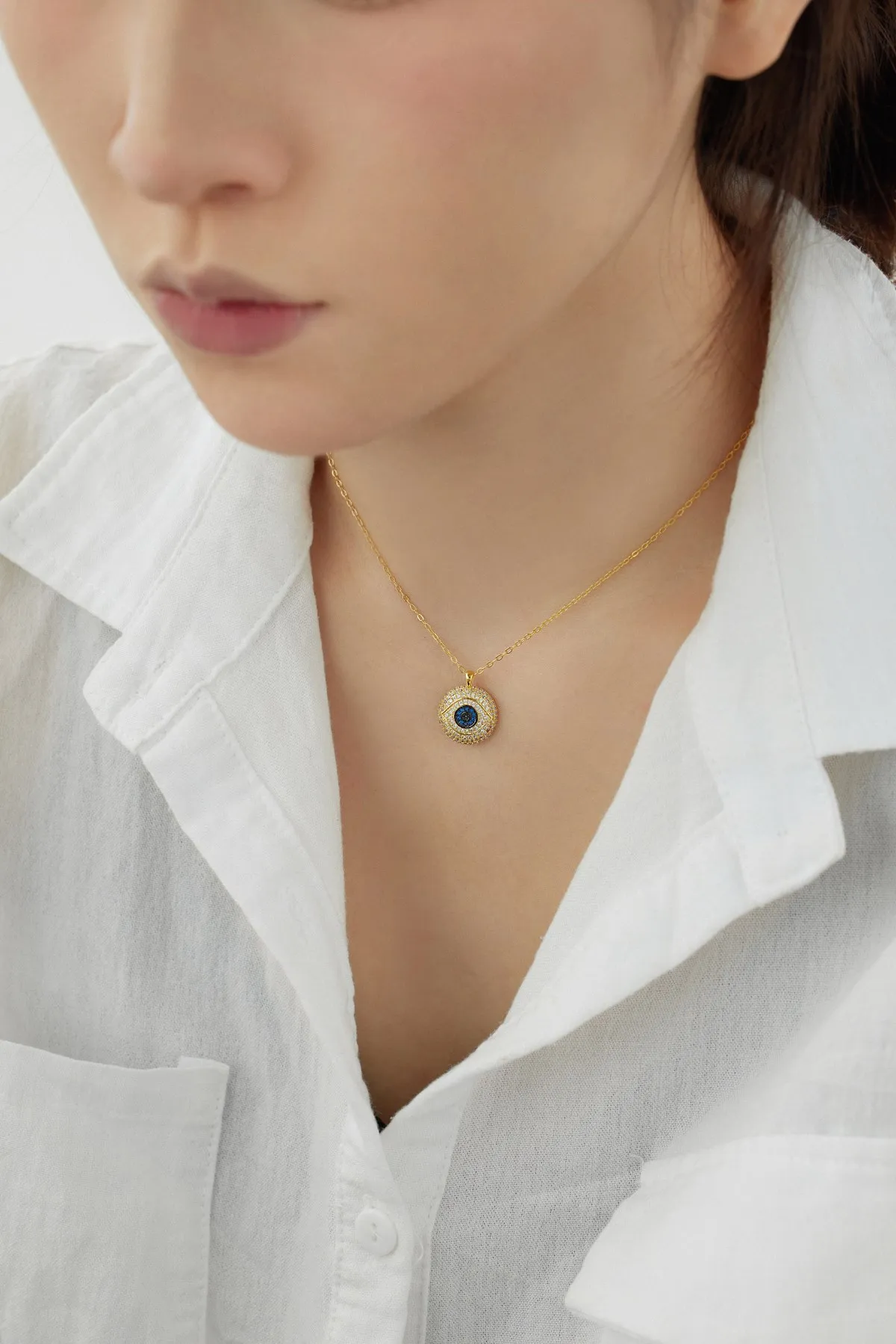 KAKODIY Lucky Turkish Evil Eyes Pendant 925 Sterling Silver Necklace Women's Full Zirconia 18K Gold Greek Eyes Amule Women's Necklace detail 3