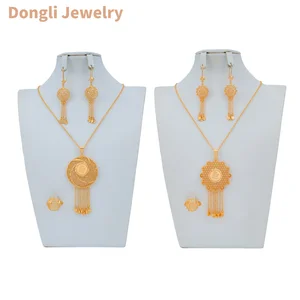 Dongli Ladies' Three-Piece Brass Champagne Gold Hollow-Out Minimalist Design Middle Eastern Style Fashion Jewelry Set