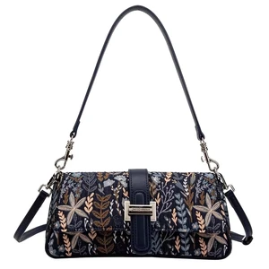 Guangzhou Factory New Arrival Patent Design Embroidery Flower PU Winter Autumn Versatile Adjustable Strap Royle Blue Ladies