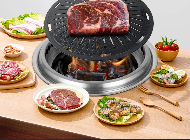 Smokeless 295mm Commercial Non Stick Korean Barbecue Plate Stainless