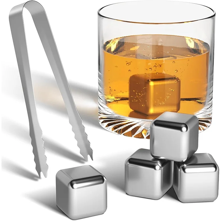 China Factory Wholesale Custom Logo 304 Stainless Steel Square Ice Cubes 27mm Mirror Surface Freezer Proof -80 for Bar