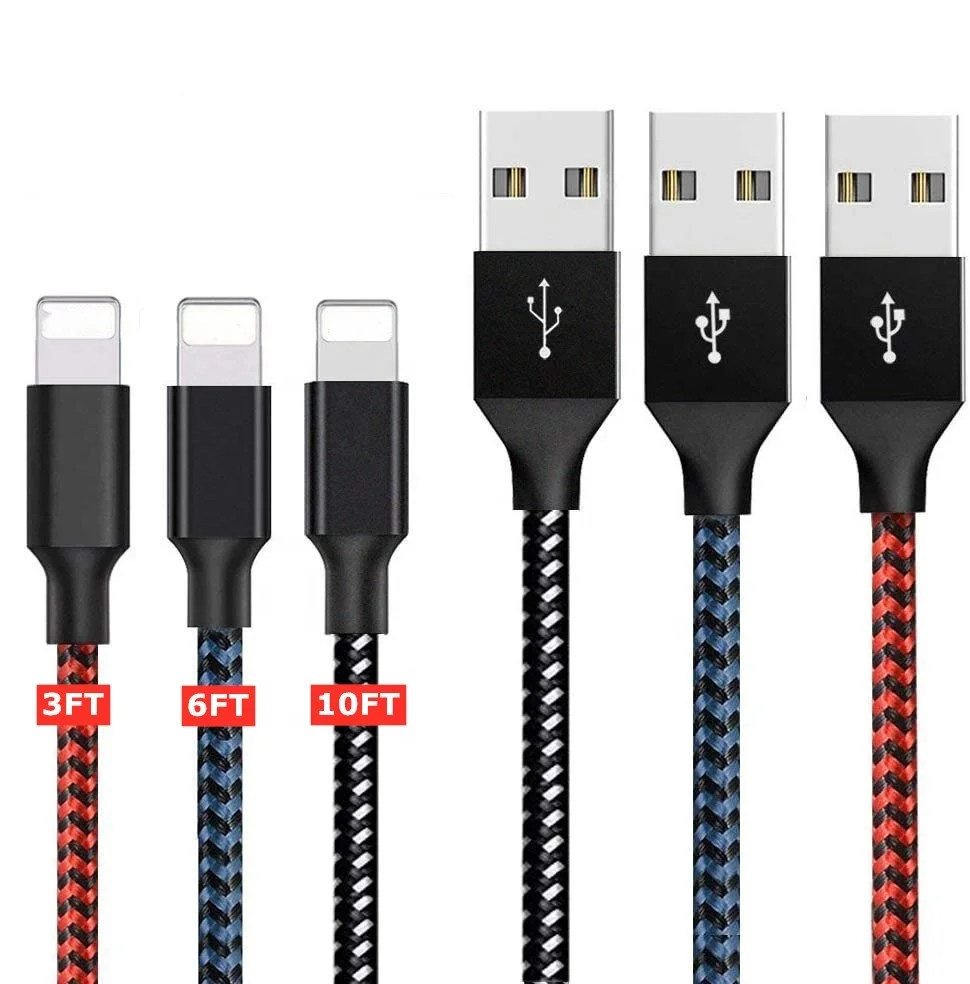 3//6//10FT Trenzado Lightning de datos USB cable de carga para para Apple iPhone 6s 7 8 X