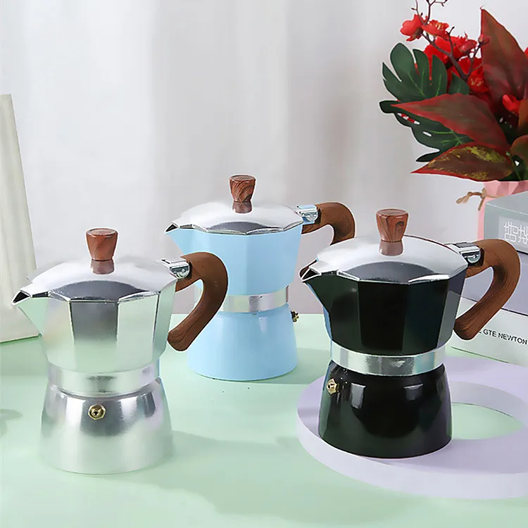 Westgreen Custom Portable Aluminum Stovetop Moka Pot Coffee Maker 3/6Cup 150ml300ml Small Espresso Cafetiere for Travel Camping