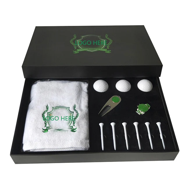 China's Best Customized Golf Gift Set Box with Ball Towel Tees Divot Tool Hat Clip Featuring a Most Useful Logo
