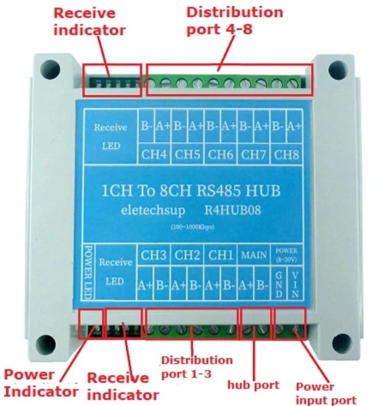R4hub08 8ch Rs485 Hub Industrial Grade 485 Bus Repeater Signal For All ...