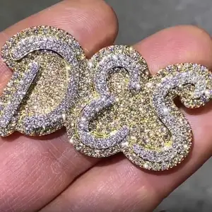 High Quality Iced Out Bling Diamond 925 Sterling Silver Custom Moissanite Letter Pendant Necklace