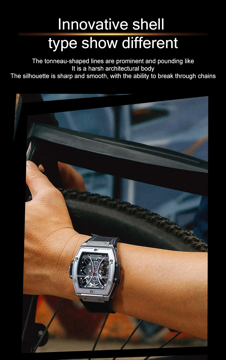Megir 8109G 8109 Silicone Band Watch for Men Fashion Tonneau Clock Unique Dial Quartz Waterproof Luminous Chronograph Wristwatch