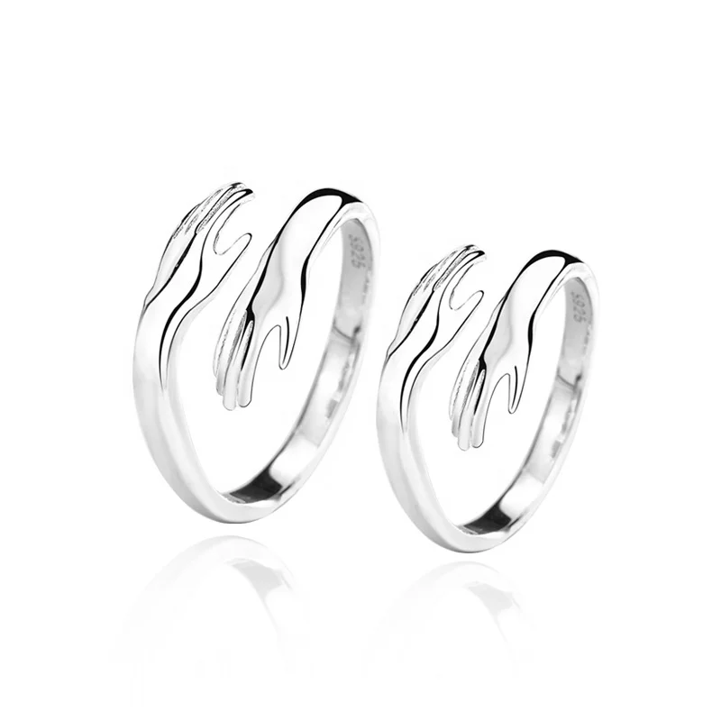 Happyyami Couples Hugging Hands Rings - Silver Adjustable Lover Rings, 1 Pair - View #9