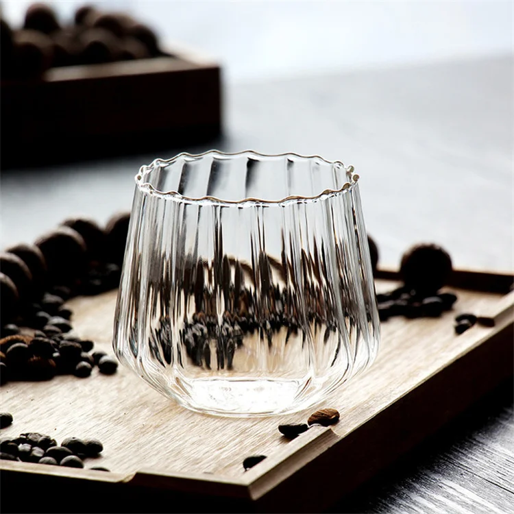 Wholesale Aesthetic Clear Cocktail Glasses Ribbed Tumbler Glass Drink Cup  for Bar Home and Kitchen