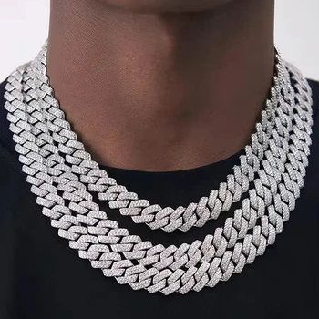 Pass diamond test 2rows 8/10/12mm hip hop cuban link chains solid 925 silver GRA moissanite chains for men bracelet necklace