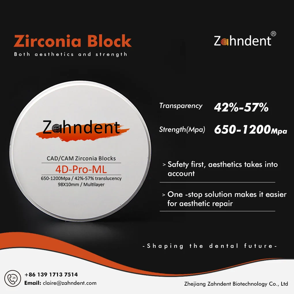 Zahndent 1200MPa Flexural Strength 4d Pro Multilayer Dental Zirconia Blocks and Zirconia Discs