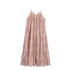 Customize Spaghetti Strap Collarless Summer Midi Print Woven Natural Waist Casual Breathable Hot Sale Slip Dress for Women