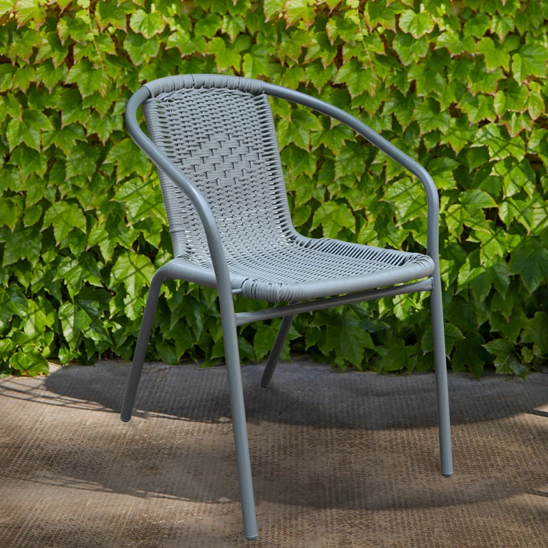 Wholesale Cheap Outdoor Patio Furniture Balcony Rattan Bistro Set 3 Piece Tables and Stacking Chairs Set for Cafes Restaurant