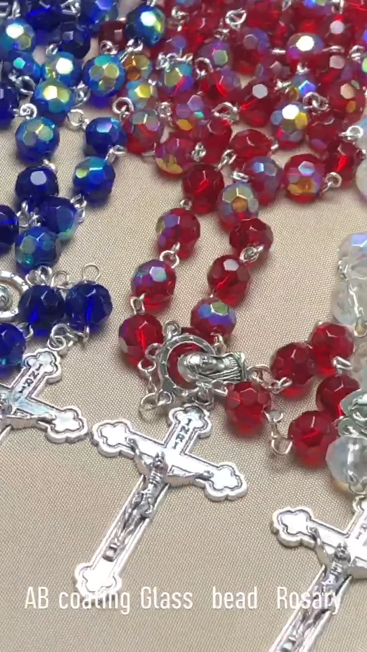 8mm Ab Plating Facet Bead Glass Rosary Virgin Mary Centerpiece Jesus Cross Buy Glass Rosary