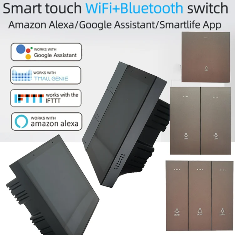 Factory Supply 2 Gang Wifi Light Switches Multi-Function Smart Touch Zigbee Wall Switch With Google Alexa