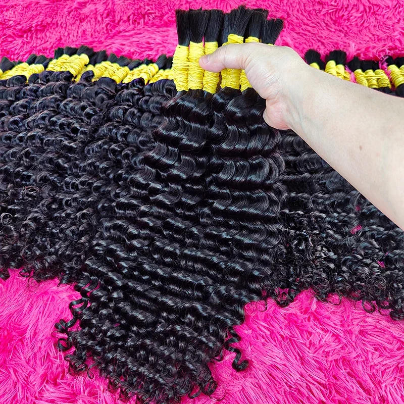 100 % menneskehår Virgin Deep Wave Curly Bulk vævning til fletning Ubehandlet 30 tommer_voghion.com