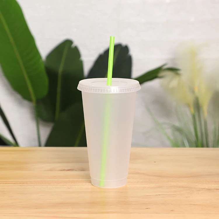 LOKYO Printed logo Frosted Transparent Reusable 16oz Plastic Water Cups with Lids and Straws Wholesale