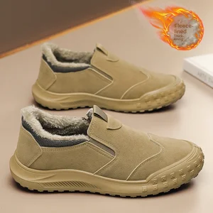 Men's Autumn Winter Solid Color Shoes Fashion Trend Insured Labor Slip-On Cotton Fleece for Outdoor Work Welder Mountaineering