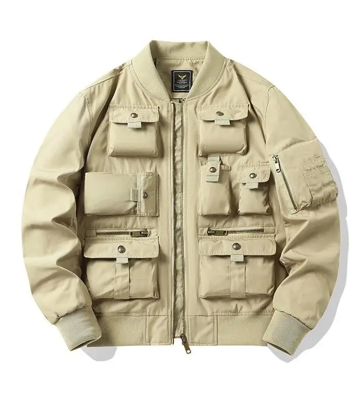 2024 Men's American Retro High Quality utility Multi-pockets workwear waterproof bomber jacket_voghion.com