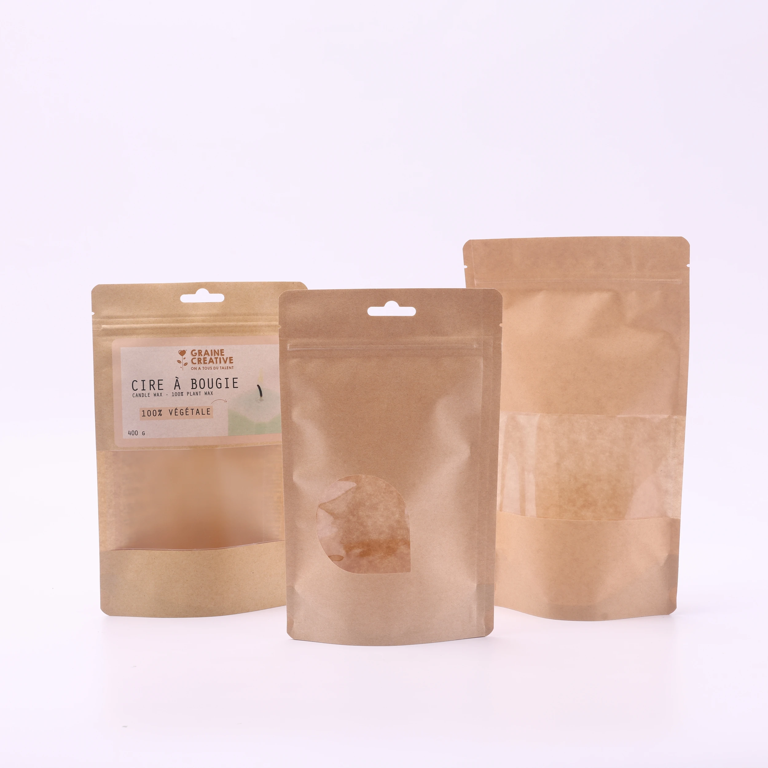 Waterproof Kraft paper Kraft Paper Pouch With Zip Top Food Packaging Pouch With Partial Window