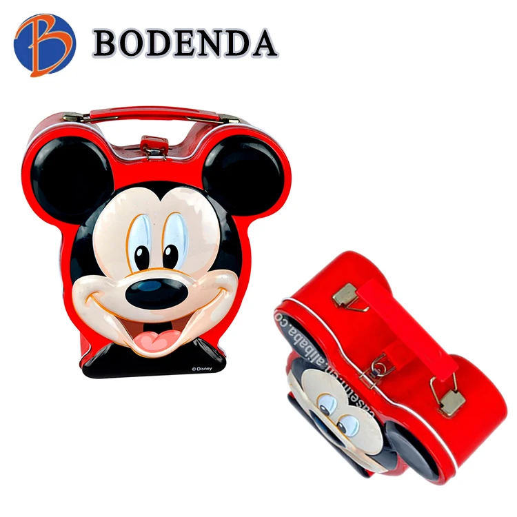 Mickey Mouse Shaped Tin Box Customization Kids Candy Tin Box Packaging Cookie Gift Tin Box With Handle