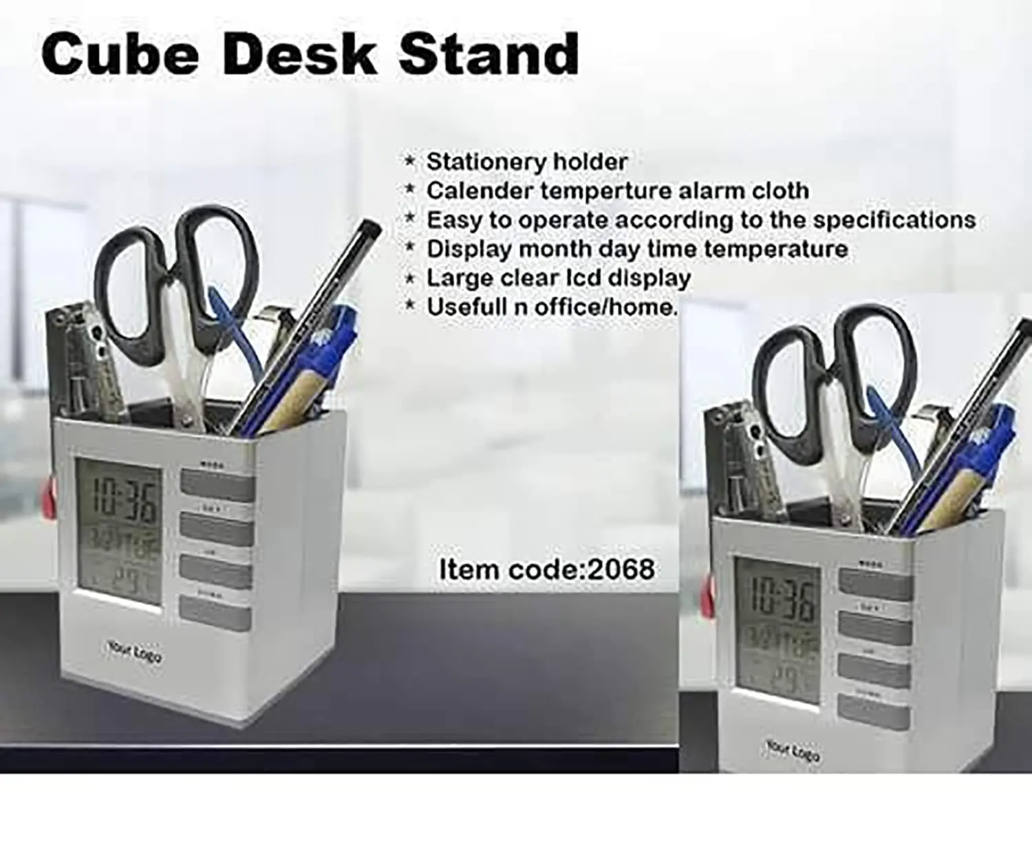 Promotional Gift Office Supplies Pencil Holder Desktop Storage Box Pen Pot Desk Alarm Clock