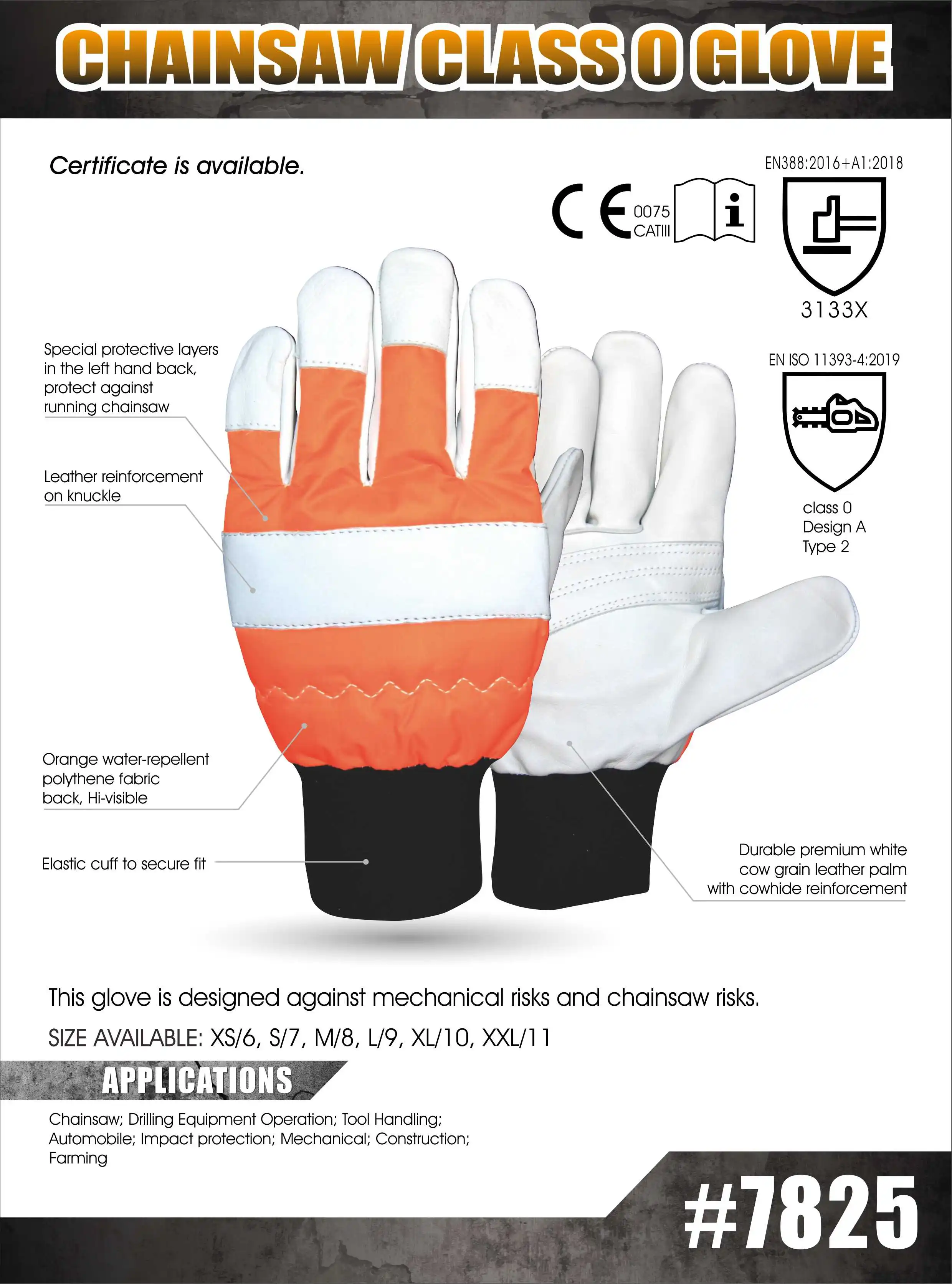 EN ISO 11393-4 2019 CLASS 0 Chainsaw Safety Gloves For Wood