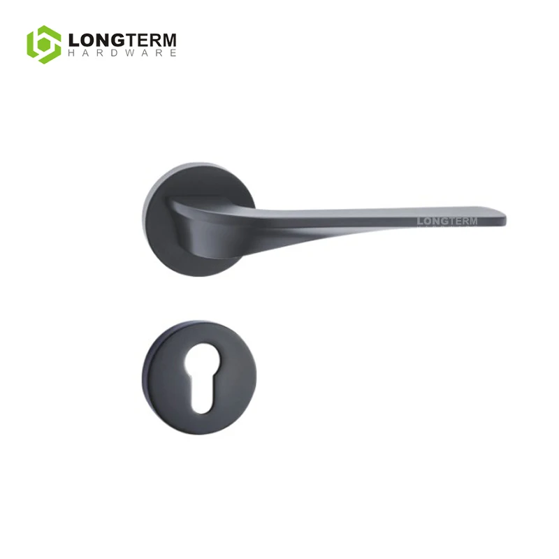 Wholesale Room Door Lock Handle Modern Zinc Alloy Bedroom Rosette Handles Matte Black Interior Door Handle for Home