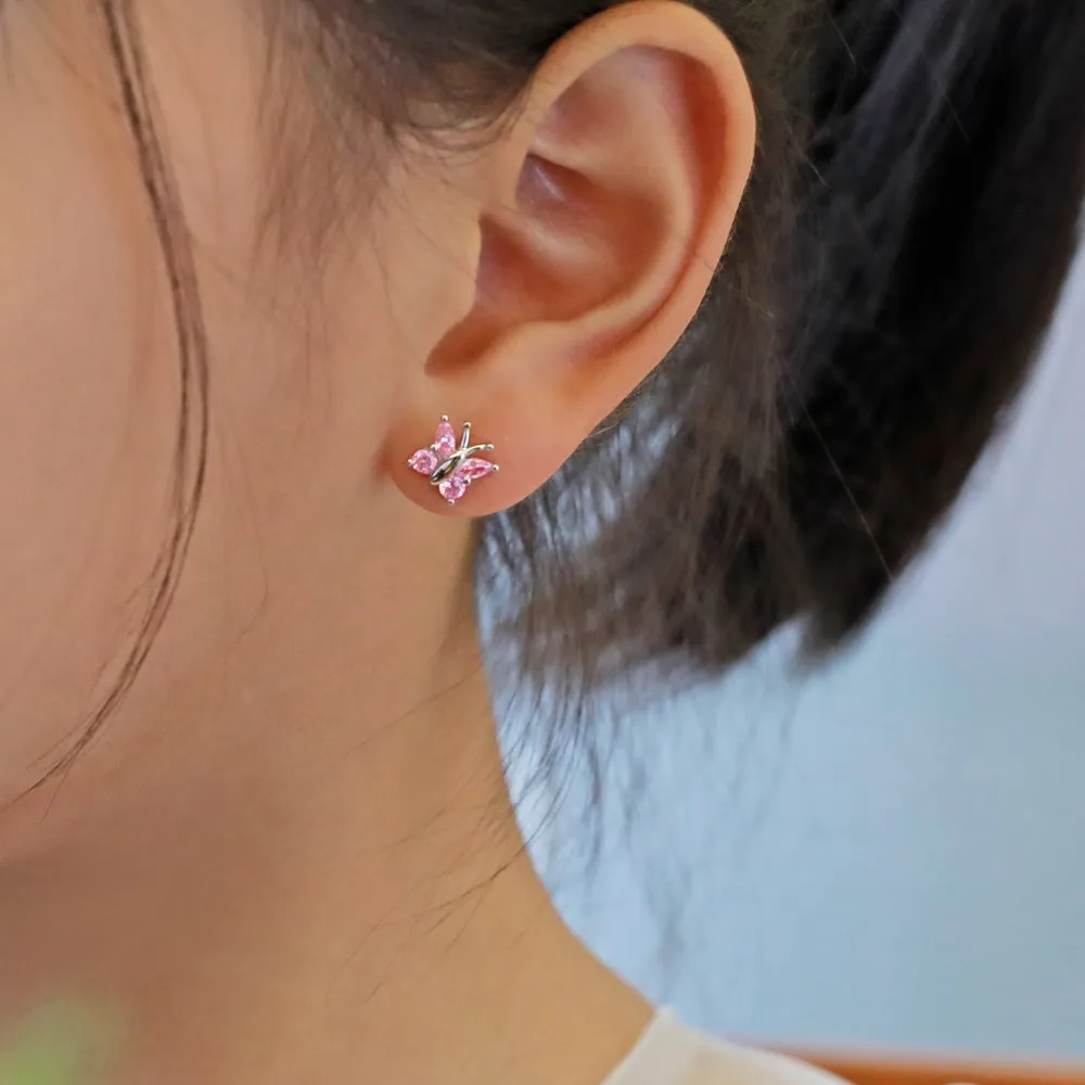 KAKODIY Custom Hypoallergenic Nickel Free 925 Sterling Silver Children's Oval 5A Straight Pull Cube Zirconia Butterfly Stud Accessories detail 4