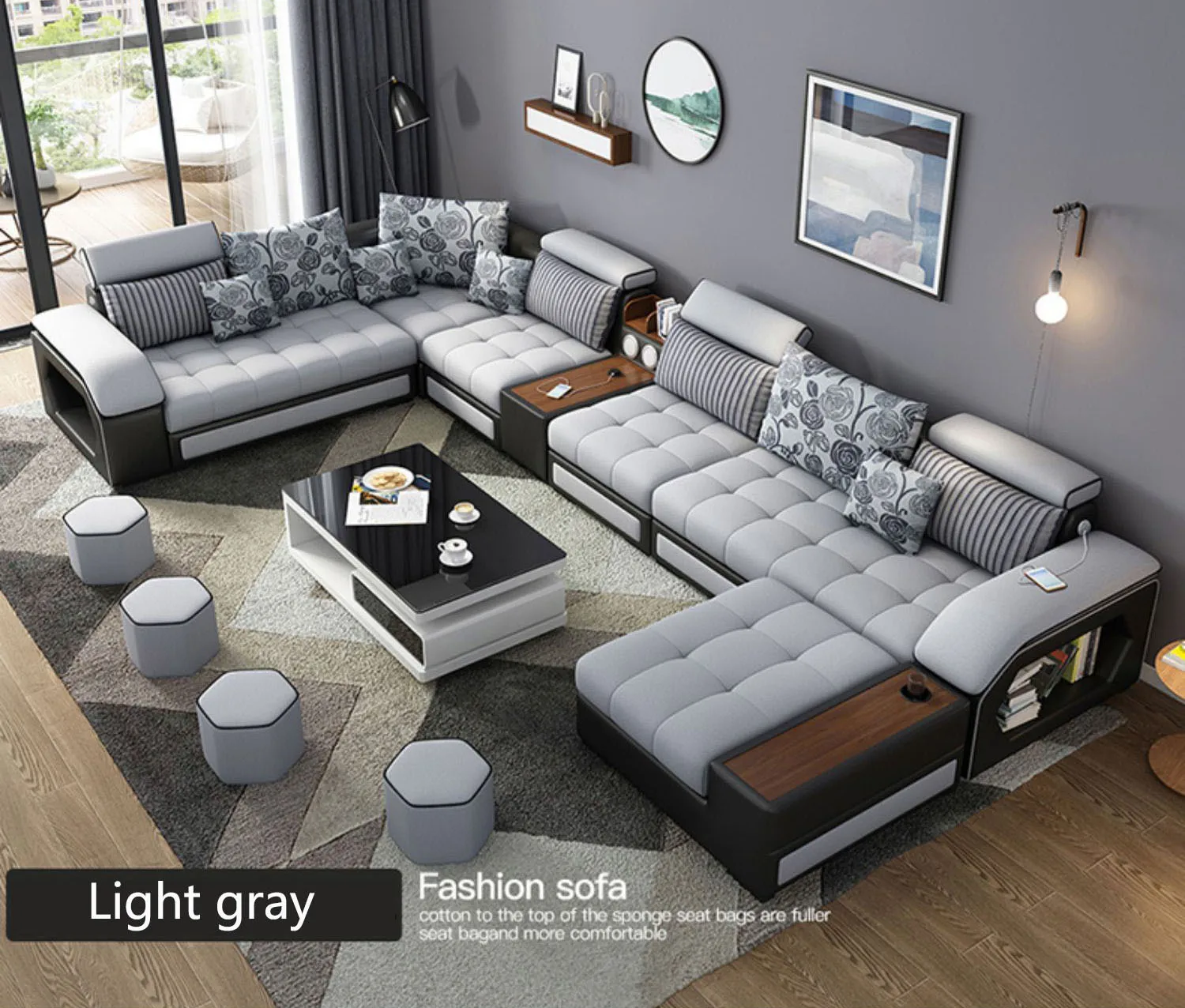 Modern 7 Seater U Shaped Reclinable Sofa Set - Luxury Microfiber