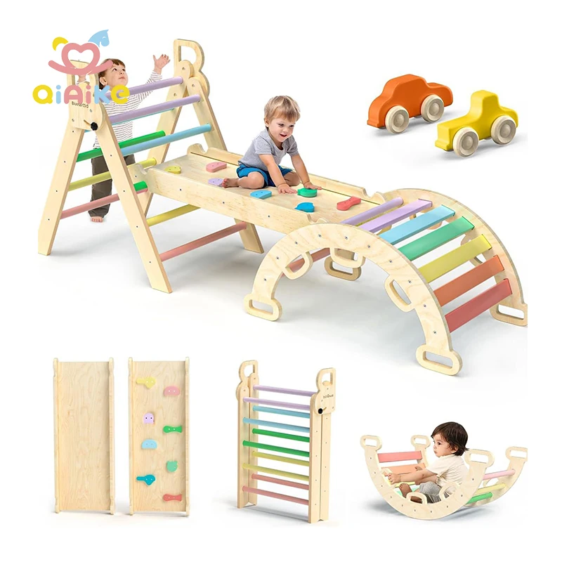 Set Kerangka Panjat Mainan Kayu Anak-anak Gaya Montessori OEM, Segitiga Pickler untuk Bayi, Gym, Taman Kanak-kanak