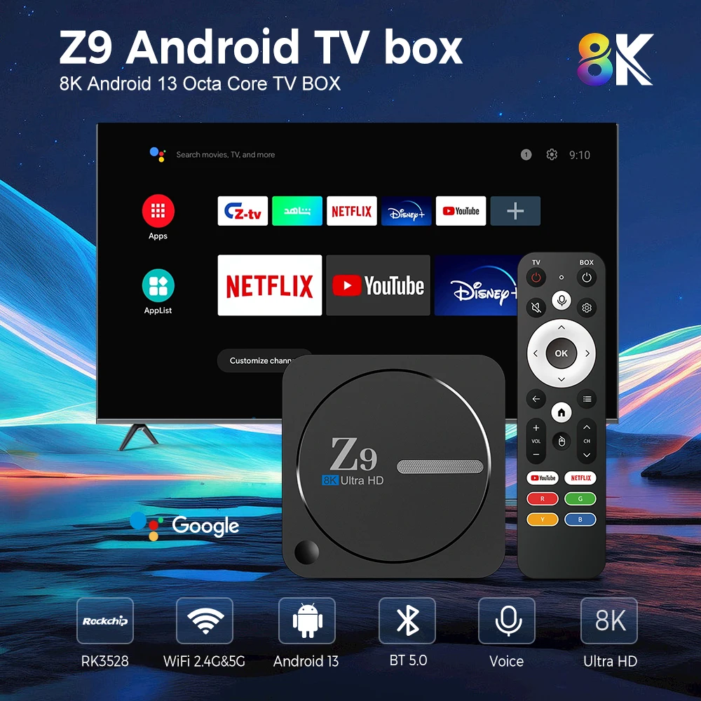 Ott Box For Android OTT Android Box Z9 Smart RK3528 SPEC 8K 2.4G /5G Dual-band Wifi Android ...