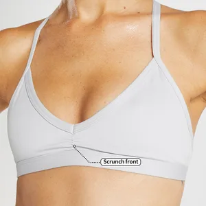 Factory OEM High Quality Gym Yoga Wear Quick Dry V Neck Yoga Bra Strappy Padded Spandex Cross Back Active Sport Bra for Women
