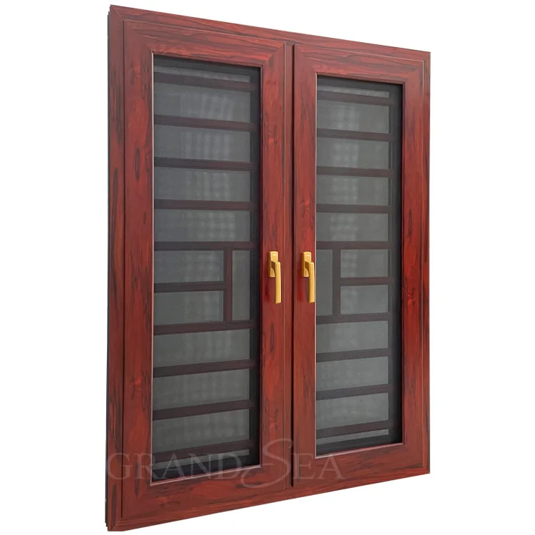 Modern Aluminum Profile Window Simple Grill Design  Casement Wood Color Window