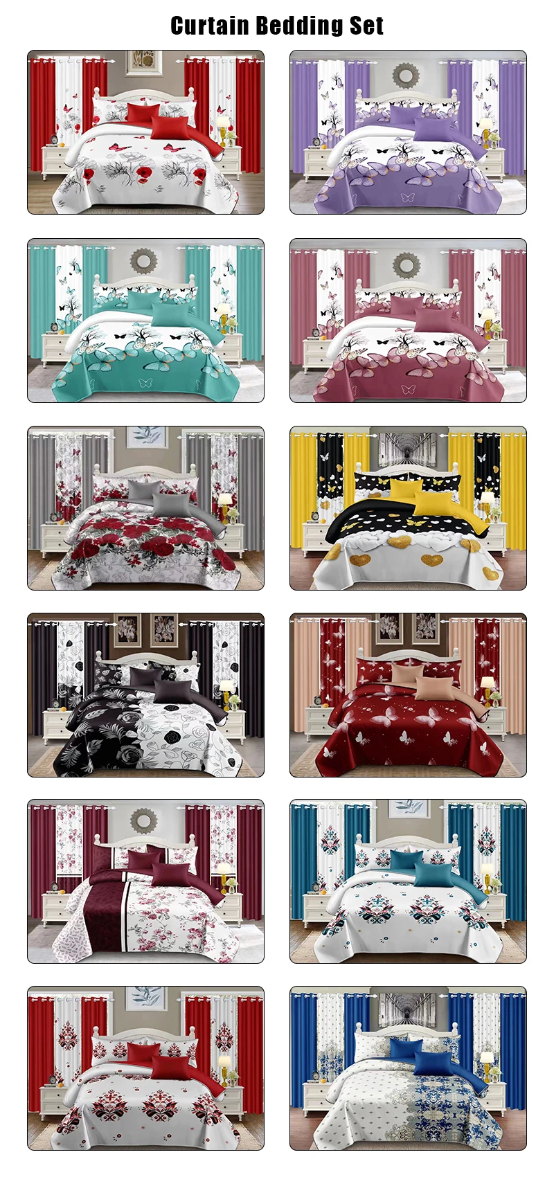 Customized Curtain Bedding Set Queen Bedspread Luxury 12 Piece Bedding