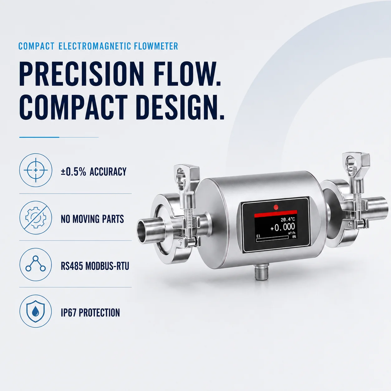 FMX240 Compact Electromagnetic Flow Meter for Data Center Cooling Water DN6-DN65 RS485 Modbus RTU IP67