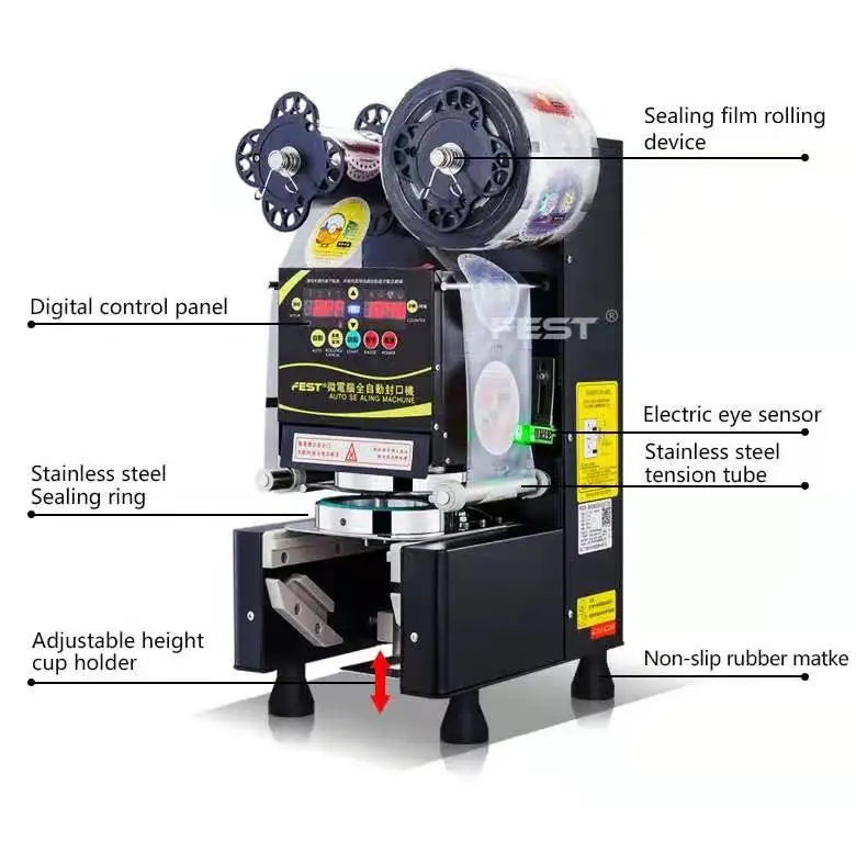 Automatic Cup Sealing Machine Bubble Tea Cup Sealer Plastic or Paper 220V Film Plastic Plate Lid Machine
