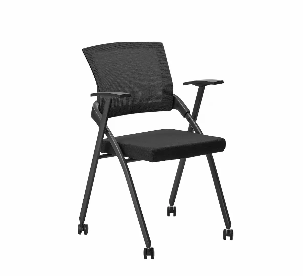 Stackable Mesh Training Chairs with Chrome Base Fixed Armrest Tablet Board for Home Office School Hospital Conference Rooms