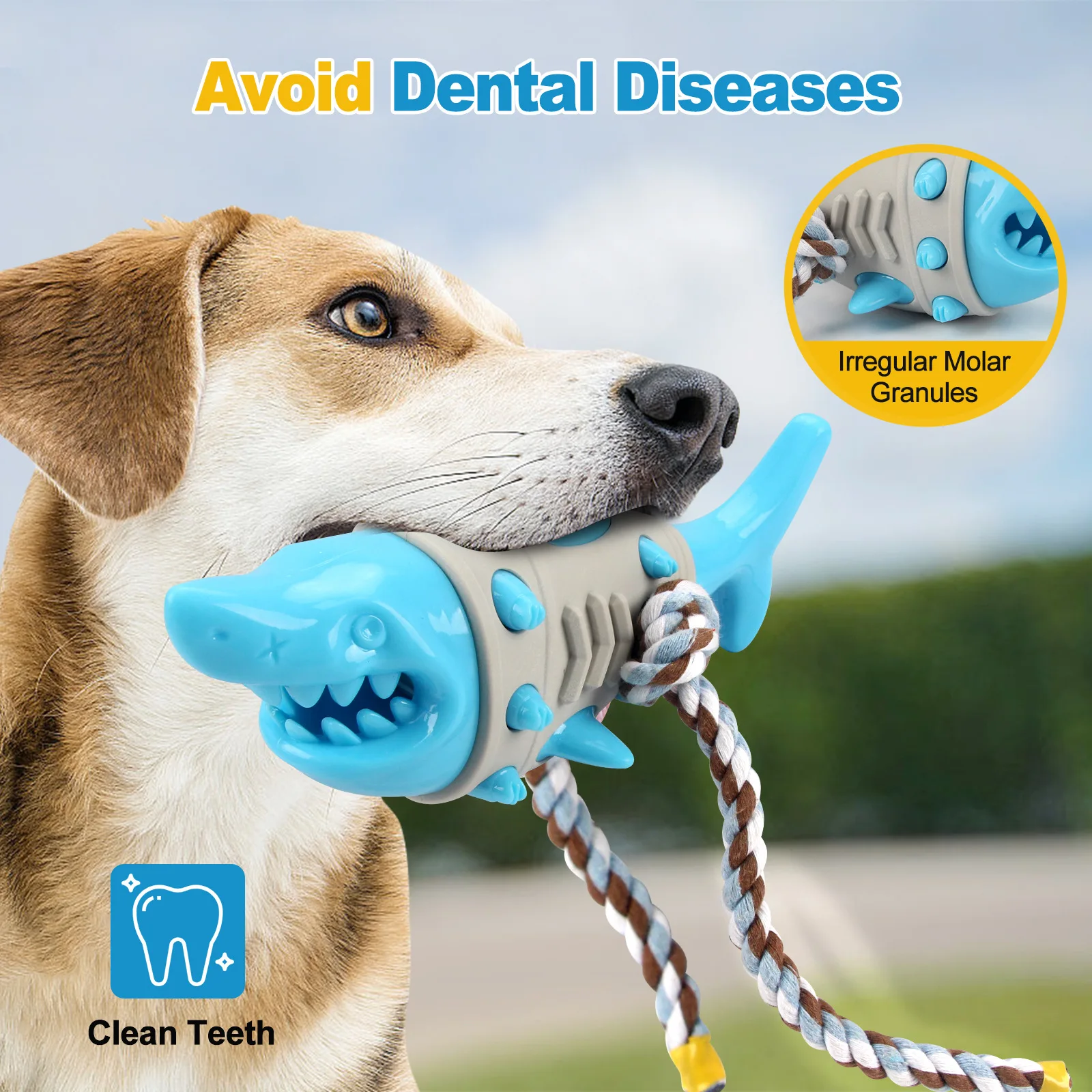 Interactive Squeaky Shark Simulation Dog Toy Durable TPR Material Bite-Resistant Rope Chewing Clean Grinding Stick Pet Dog Toys