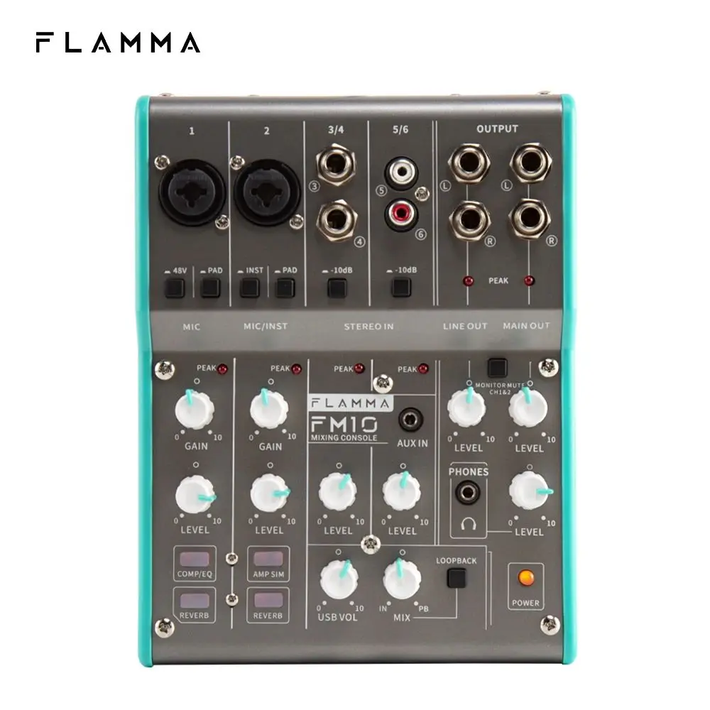 Flamma Fm10 Mixer 6 Canais De Mistura Console Placa De Som