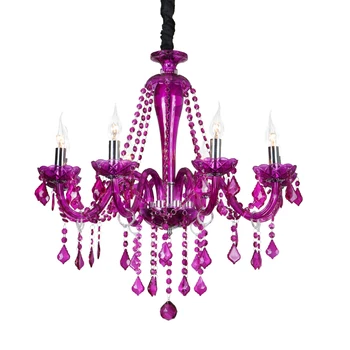 HITECDAD European style Crystal Chandelier for KTV internet bar living room luxury villa purple pendant light with lampshade