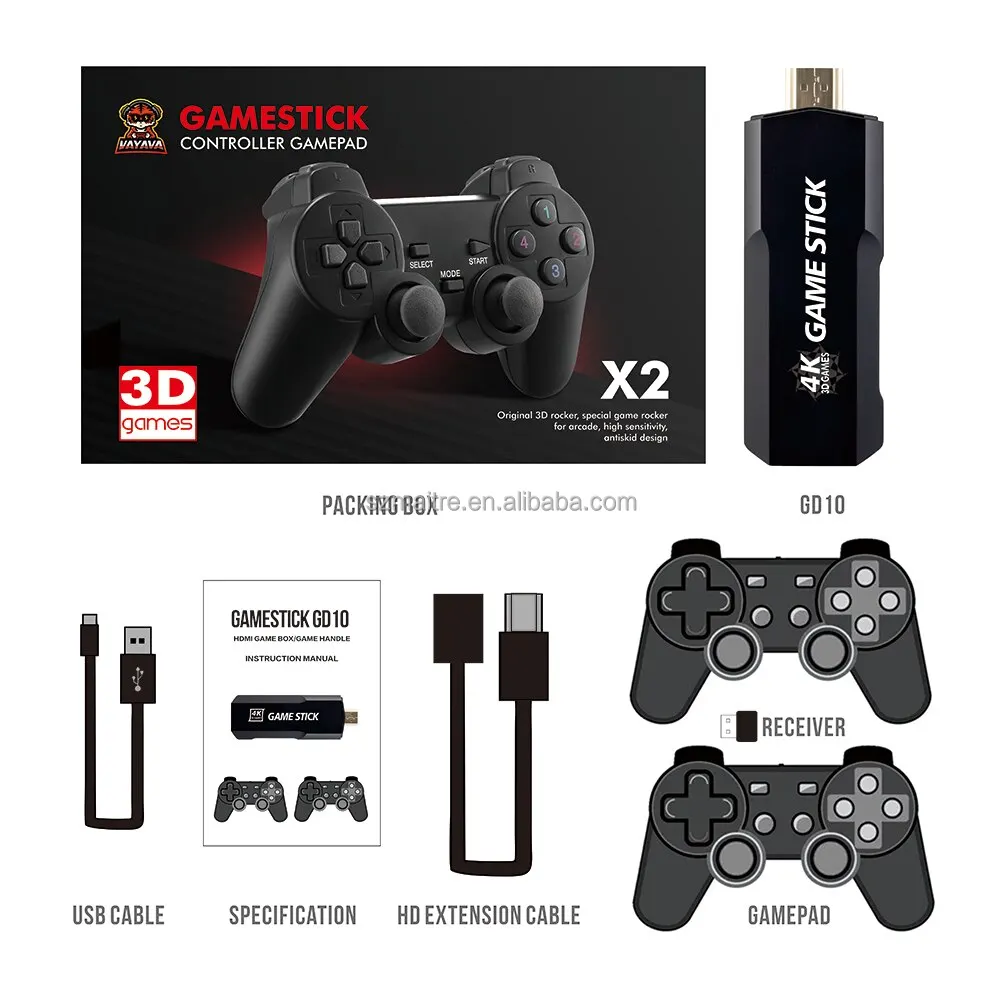 GAME STICK 4k GD10 (3D Games) LISTA NAOMI EMUELEC 4.5 MICROSD 64GB