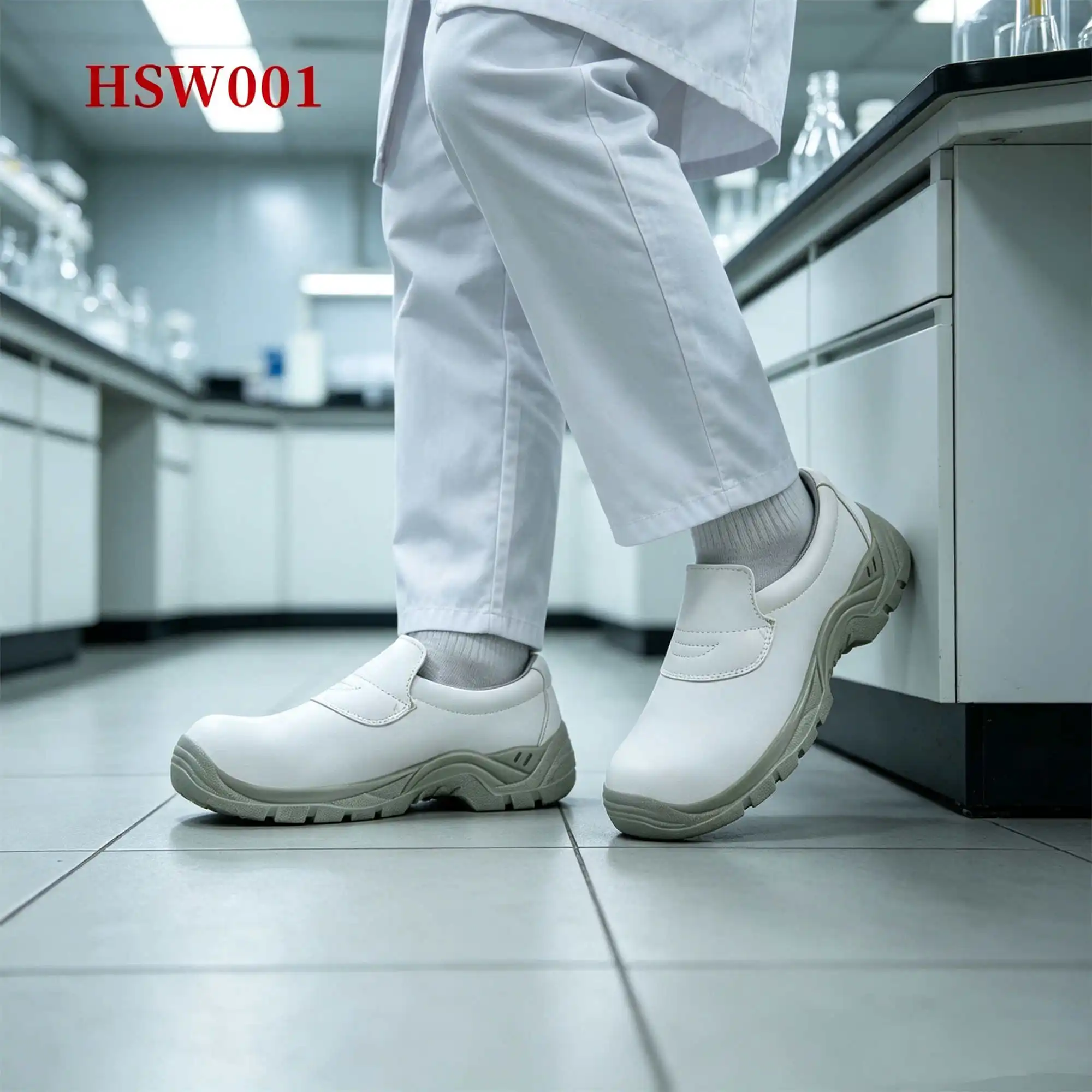 ZYF,Food Processing Anti-bacteria White Safety Shoes with Steel Toe Research Facility Pull on Style Hua Singh Work Clogs HSW001