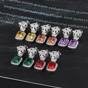 Fine Jewelry Luxury Leopard Design Stud Earrings Trendy Full Diamond High Carbon Drill for Weddings Parties Gifts Zircon