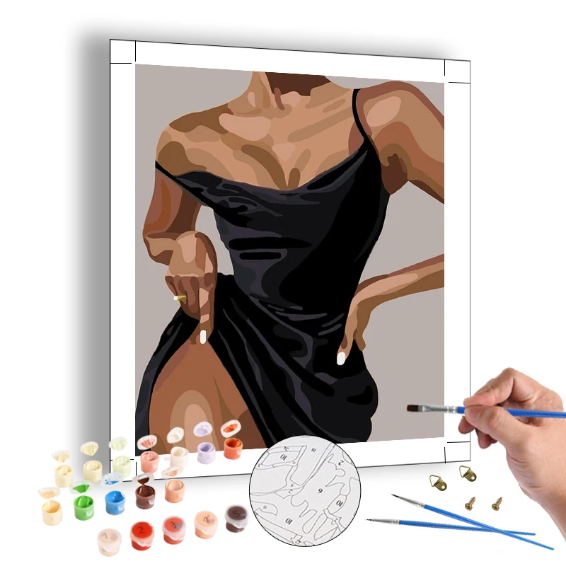 Custom Diy Painting by Numbers for Adults Woman Lady Black Dress Paint by Numbers Hanging Art Crafts Home Decor for Beginners Custom Diy Painting by Numbers for Adults Woman Lady Black Dress Paint by Numbers Hanging Art Crafts Home Decor for Beginners